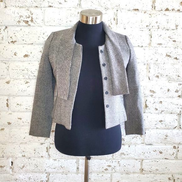 VTG Philippe Adec Wool Striped Cropped Blazer Work Casual Preppy Jacket Sz 4 - Picture 12 of 12